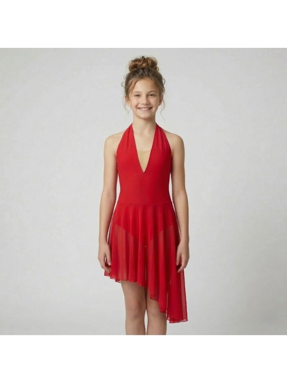 Girl's Custom Dance Costume Asymmetrical Red Jazz or Lyrical Dress in size 12 XS